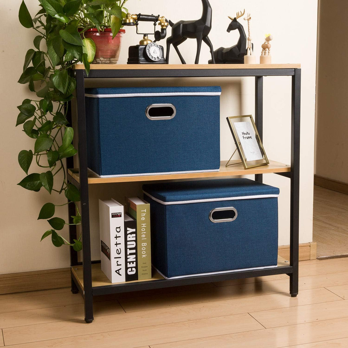 PRANDOM Large Collapsible Storage Bins with Lids [3-Pack] Fabric Foldable Storage Boxes Organizer Containers Baskets Cube with Cover for Home Bedroom Closet Office Royal Blue(17.7x11.8x11.8)
