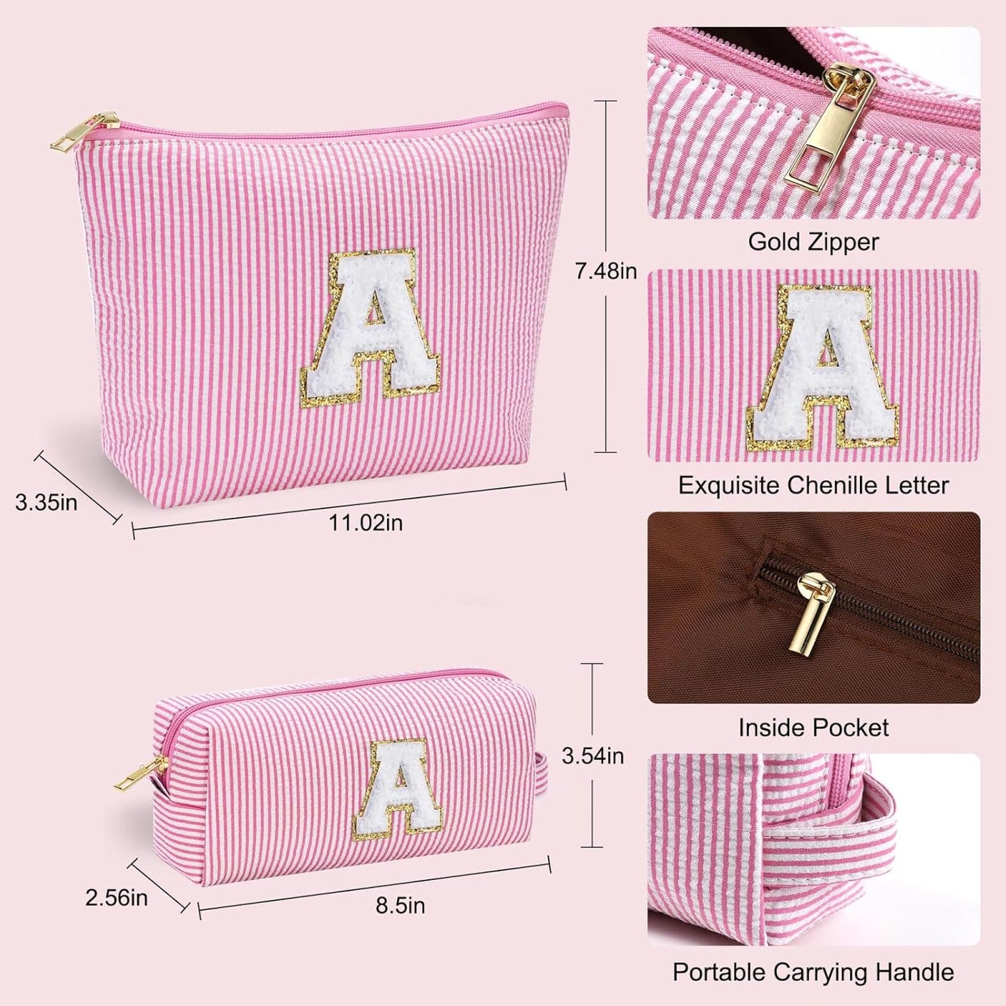 YOOLIFE Mothers Day Gifts for Women Girls- Pink Preppy Makeup Bag Best Friend Birthday Gifts Graduation Teacher Gifts Wedding Gifts Bridesmaid Gifts Daughter Teacher Wife Gifts Teen Girl Gifts M