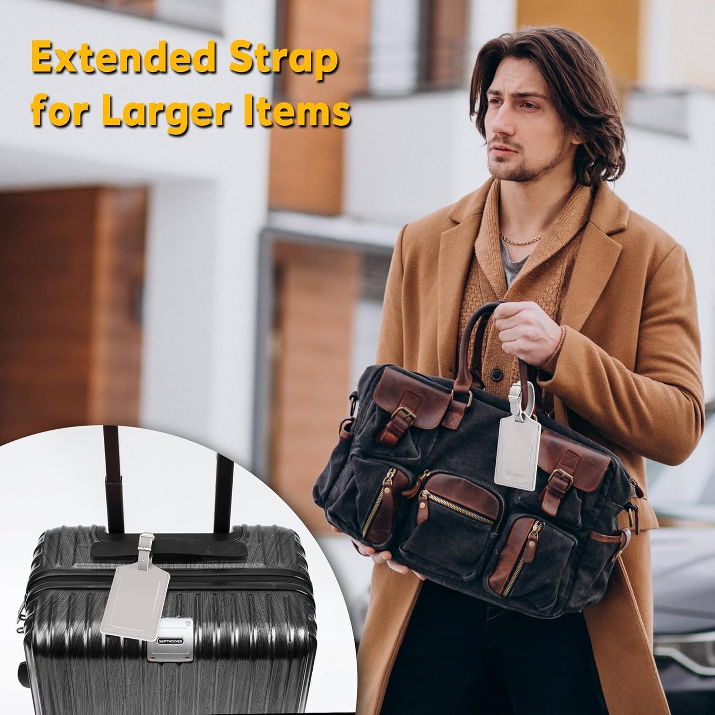 Travelambo Luggage Tags for Suitcases Faux Leather Privacy Protection 6 Pack Bag Tags Travel Accessories Essential, Light Grey
