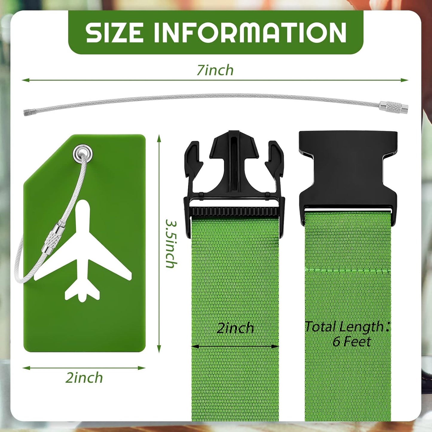 Weewooday 8 Pcs Luggage Straps Suitcase Tags Set for TSA Approved, 4 Travel Adjustable Suitcase Belt, 4 Silicone Luggage Tags with Name ID Card Travel Accessories(Green,Airplane)