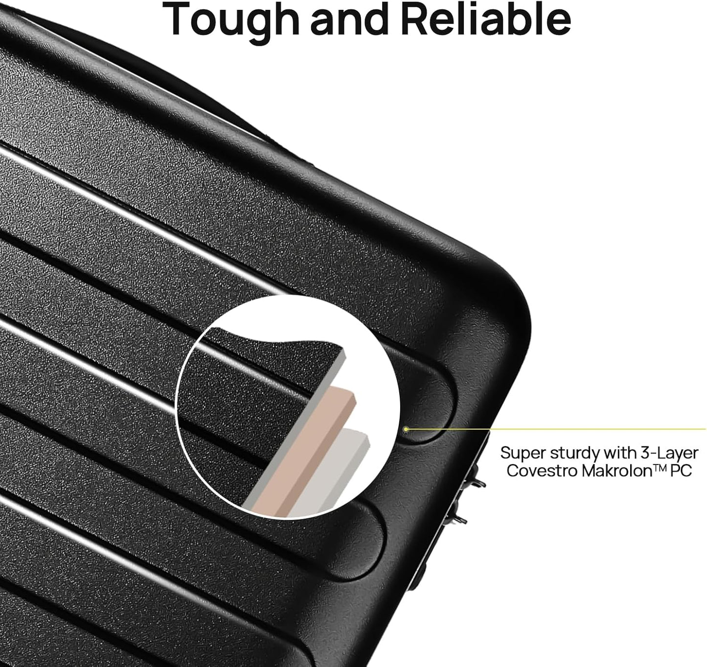 NINETYGO Medium Checked Luggage 24 Inch, Checking In Luggage with Smooth Spinner Wheels, Lightweight, Hard Shell PC Suitcase, Lightweight Travel Luggage, TSA Approved (Black, Rhine Basic)