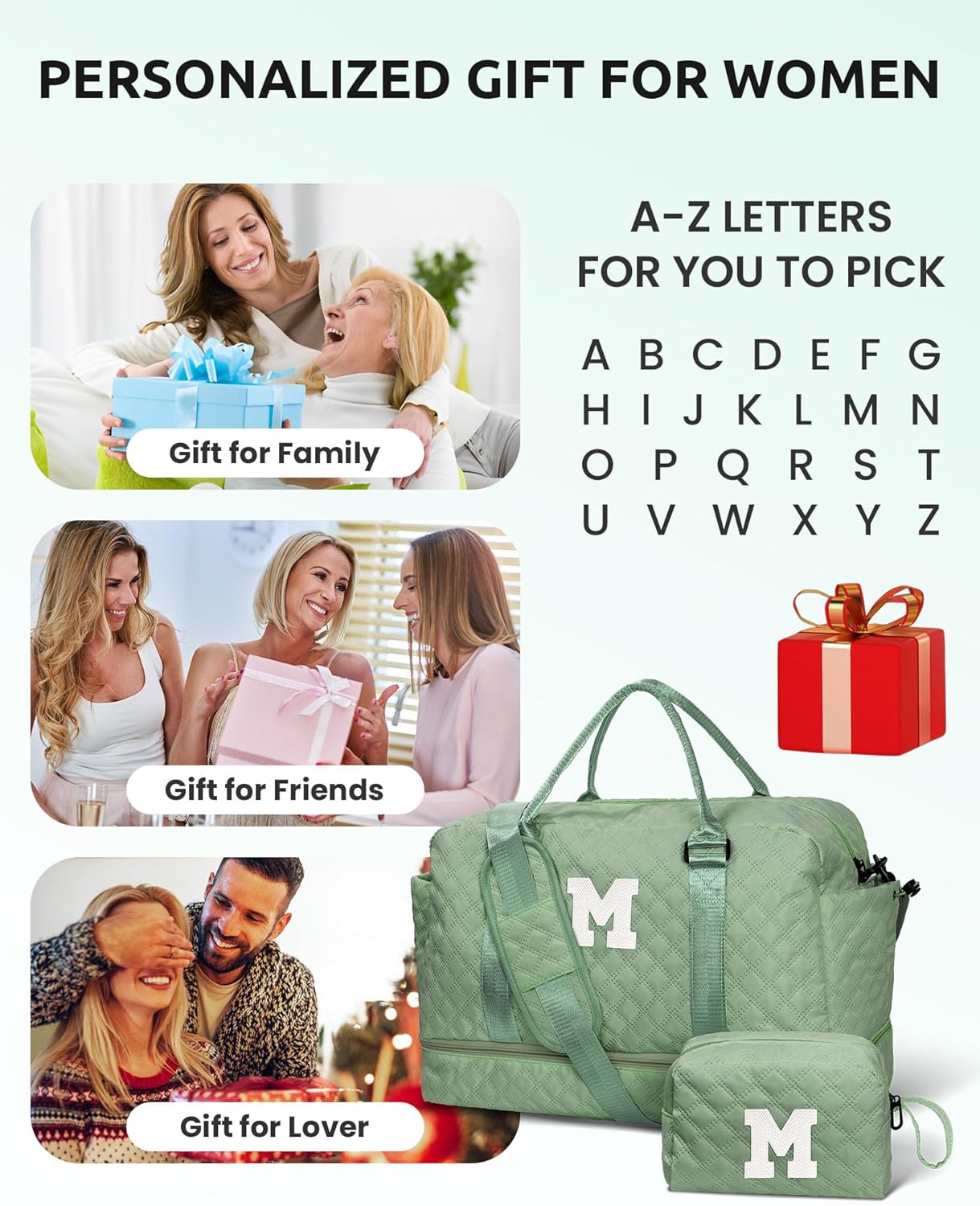 Personalized Travel Gifts for Women-Initial Travel Bag with Shoe Compartment, Personalized Weekender Bag, Monogram Overnight Bag for Women, Letter Travel Bag with Makeup Bag (Letter S)