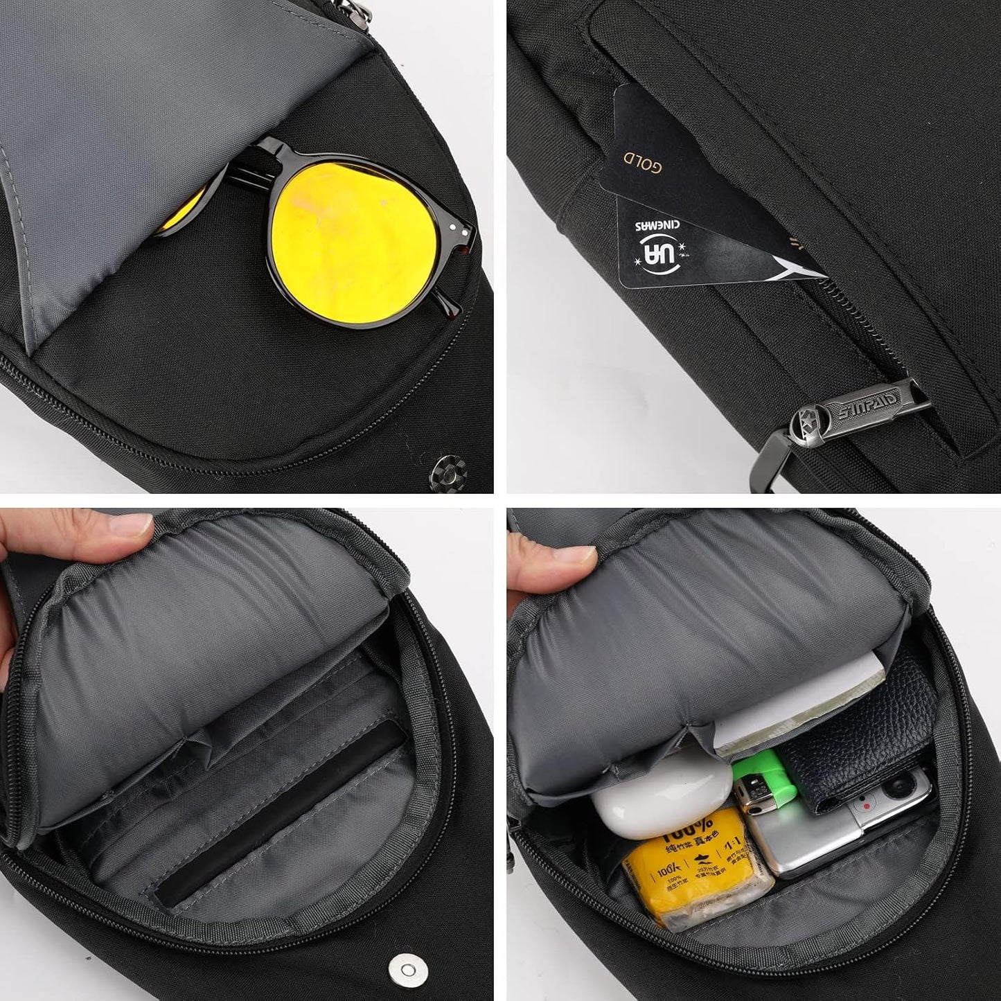 WATERFLY Small Crossbody Sling Backpack Anti Theft Backpack for Traveling Chest Shoulder Bag
