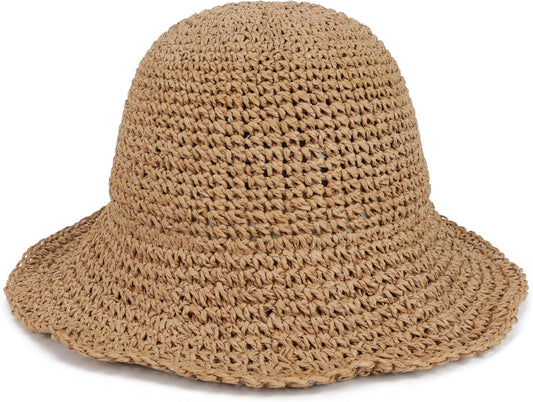 Womens Wide Brim Straw Sun Hat Foldable Floppy Crochet Beach Hat for Summer