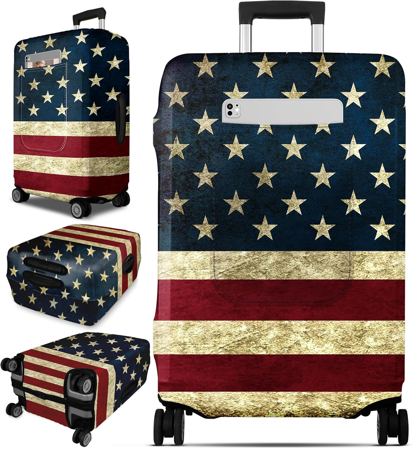 Slohif Luggage Cover for Suitcase Tsa Approved Protector - Luggage Sleeve Large Suit Case Cover Travel Stretch Baggage Case Protective Washable Fit 18-20 Inch Flag XS
