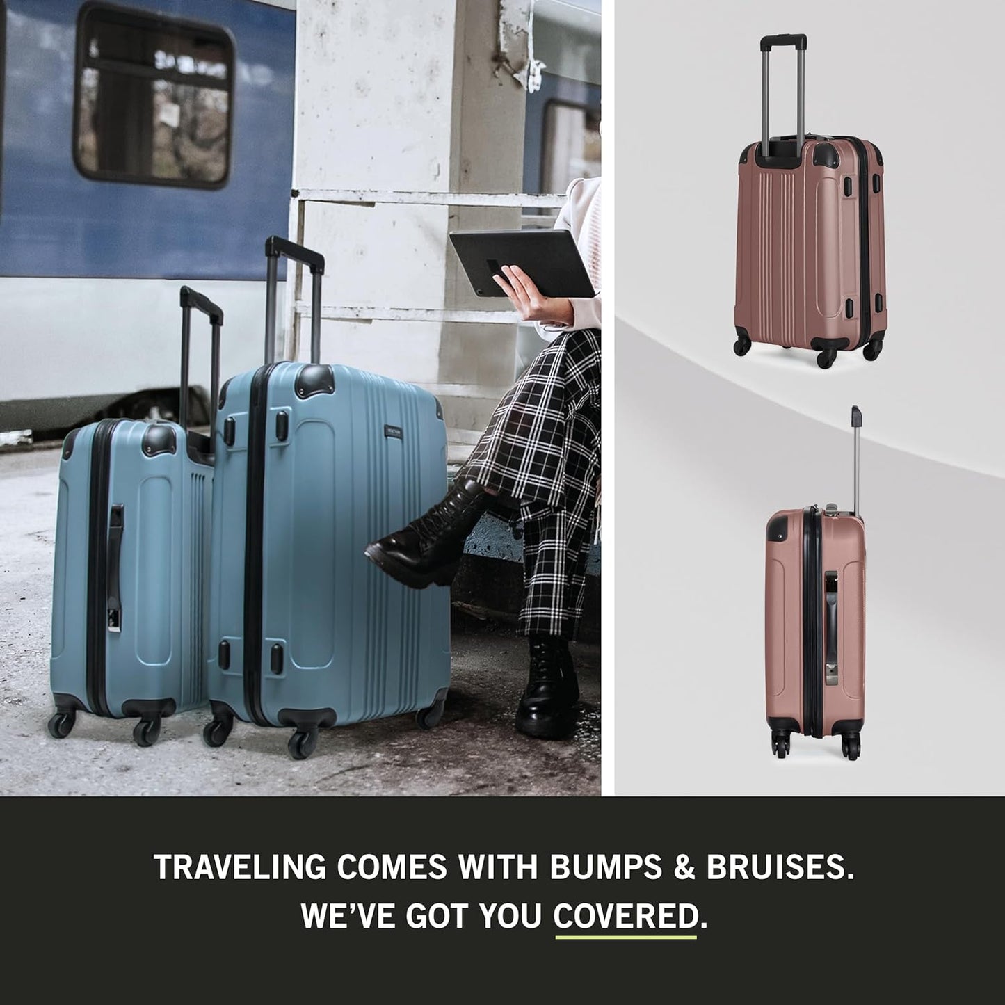 Kenneth Cole REACTION Out of Bounds Lightweight Hardshell 4-Wheel Spinner Luggage, Rose Gold, 24-Inch Checked
