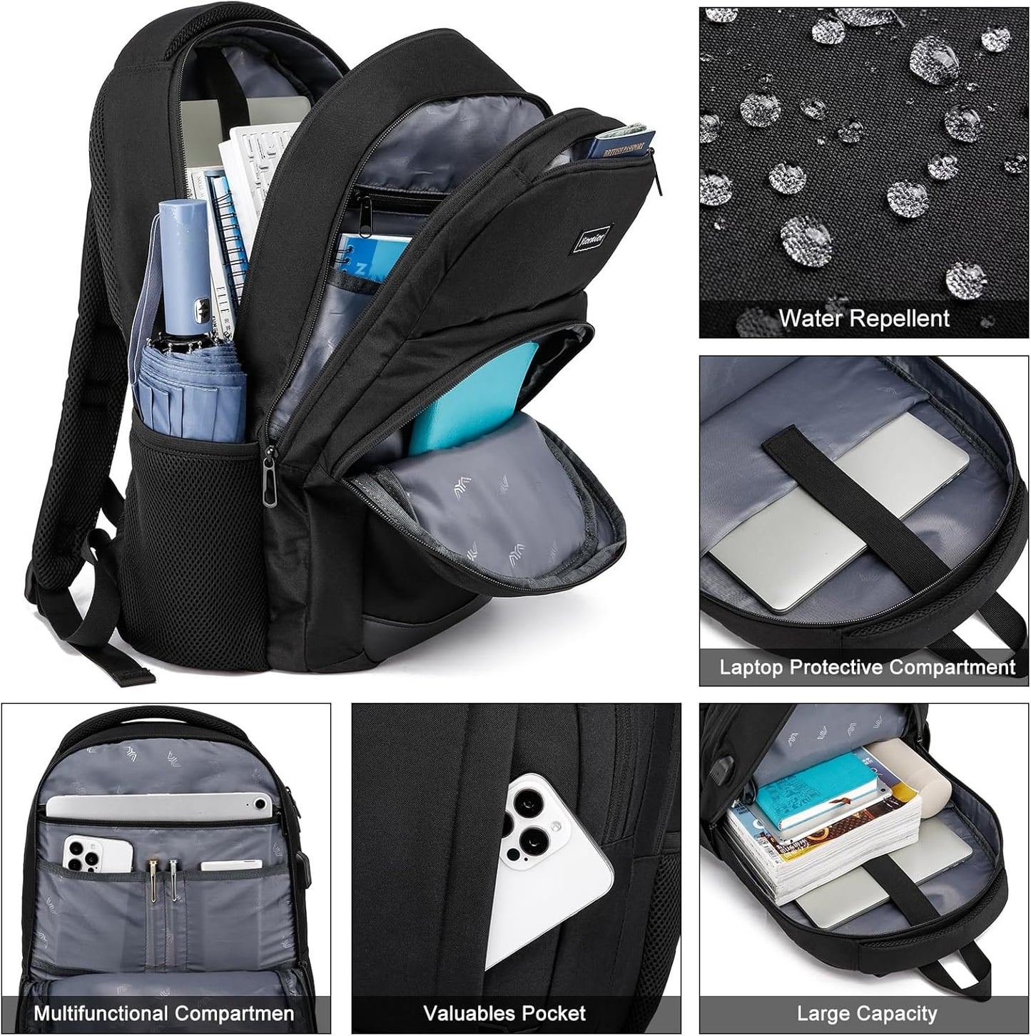 School Backpack for Teen Boys, 15.6 Inch Anti Theft Laptop Bookbag with USB Charging Port, Water Resistant College - Travel Backpack Ergonomic, Fits Notebook, Men Women