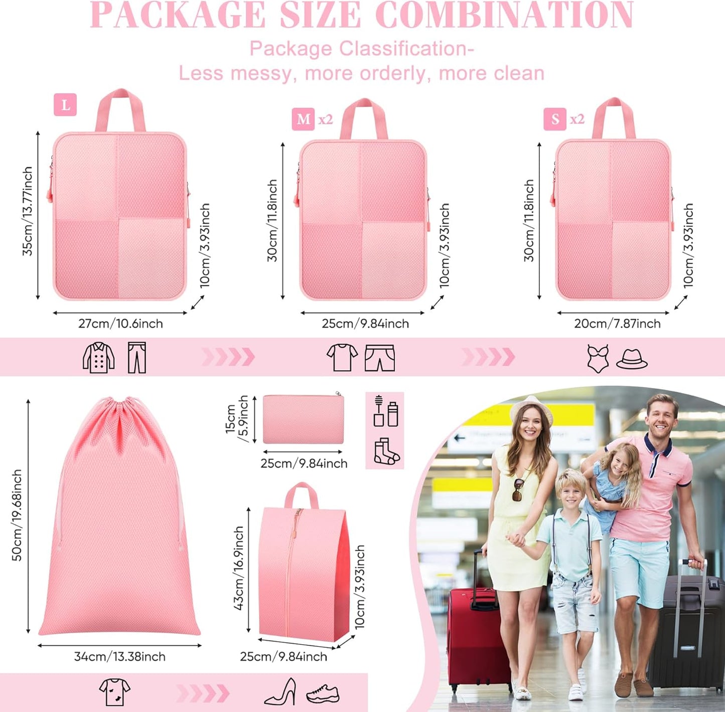 8 Set Compression Packing Cubes Travel, Lightweight Expandable Travel Cubes Suitcase Organizer for Carry On Luggage Suitcase, Pink
