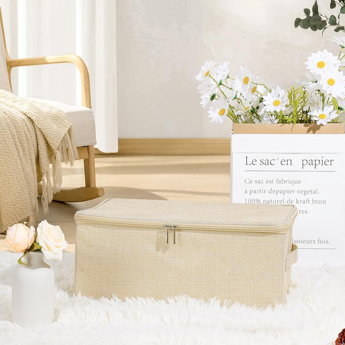 ANMINY Storage Bins with Zipper Lids 13 Qt Lidded Fabric Storage Boxes Baskets Cubes with Handles Collapsible Washable Cotton Linen Closet Shelf Clothes Organizer Containers - Beige, Small