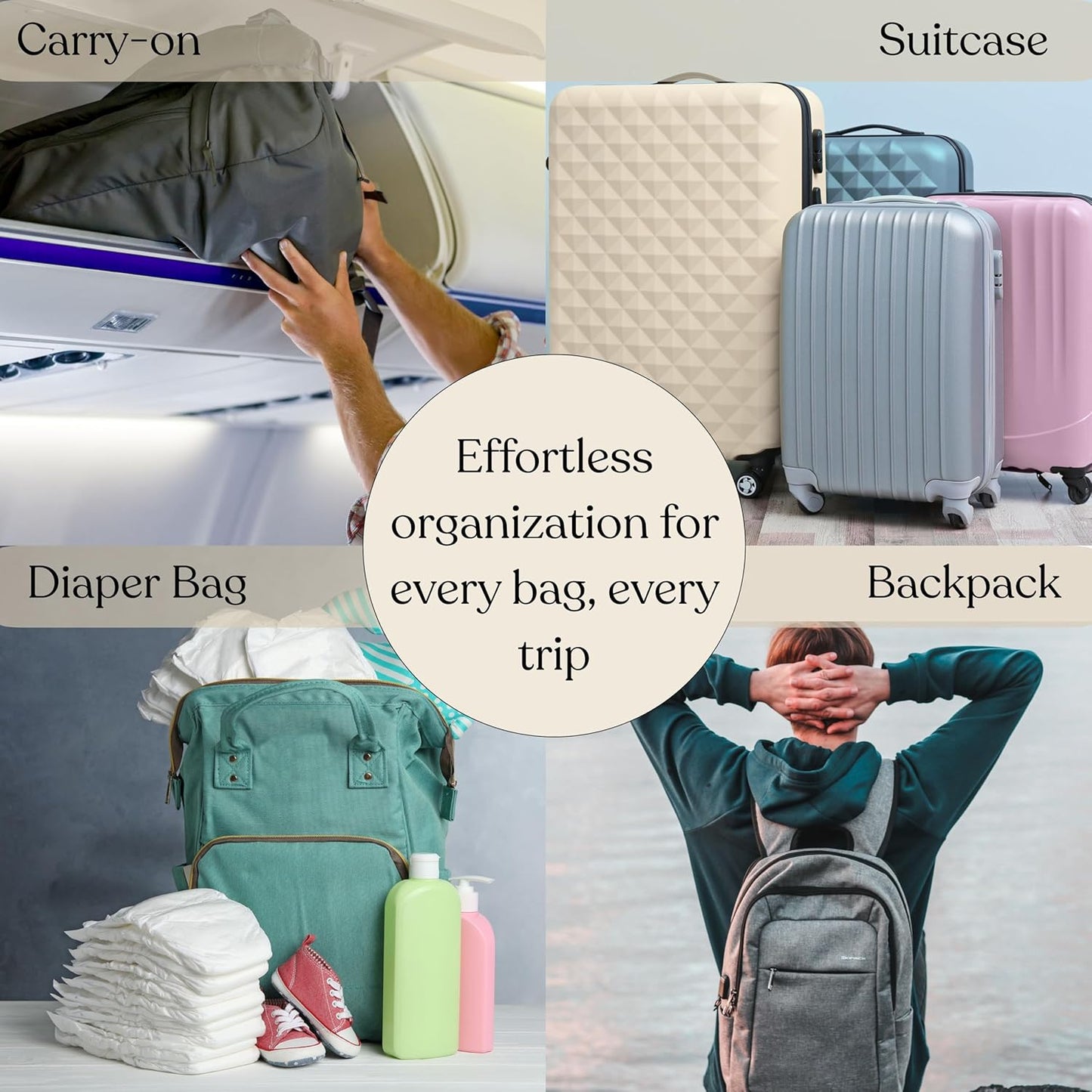 9 Set Packing Cubes - Suitcase Organizer, Cute Packing Cubes, Travel Bags Organizer for Luggage with Hanging Toiletry and Shoe Bag, Travel Essentials for Women, Men and Kids -Gold