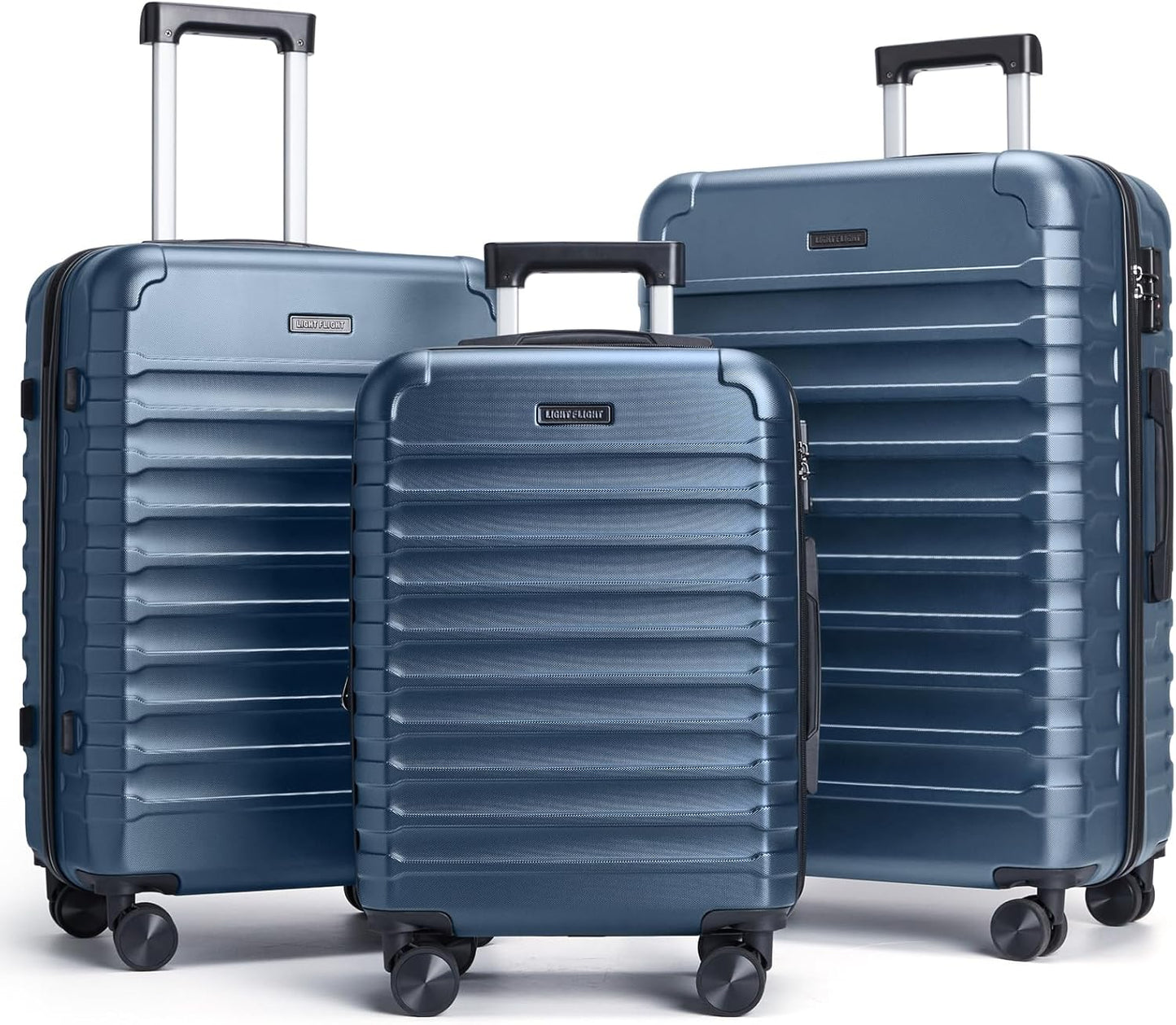 LIGHT FLIGHT Luggage Sets, 3 Piece Durable Suitcase Set with Spinner Wheels, 3 Pcs Hard Shell Lightweight Luggage with TSA Lock, Large Checked Travel Suitcases, 20/24/28 Inch, Royal Blue