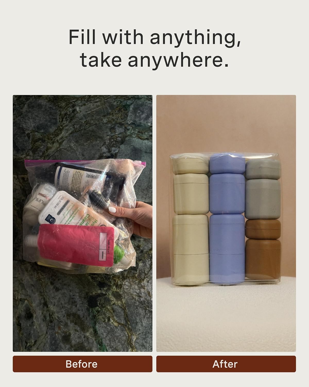 Cadence Travel Containers Haircare Capsule Set - Magnetic Containers with Lids,Carry On Travel Essentials For Women/Men - 3 Flex Mediums (1.32oz) - Shampoo, Conditioner & Comb Icon Labels - Petal