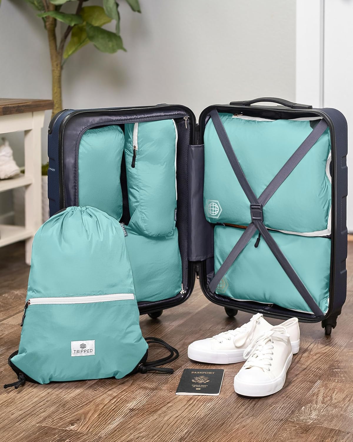 Extra Large Compression Packing Cube 6 Piece Set for Travel and Check Luggage by TRIPPED Travel Gear