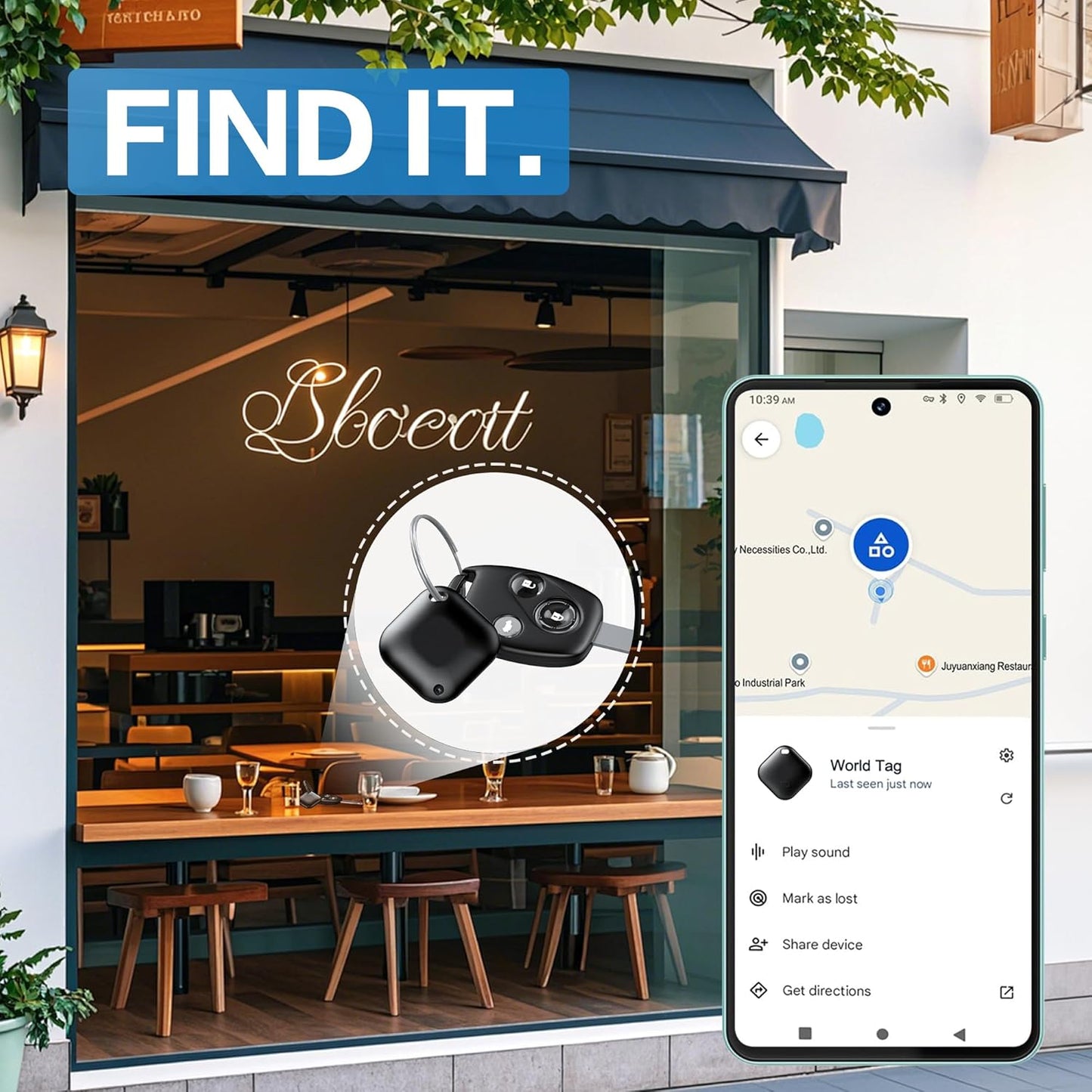 Air Tracker Tag for Android, Tags-4 Pack Luggage Tracker with 4 Case, Works via Google Find Hub App, Bluetooth Tracker Item Finder for Key, Backpack, Travel and Commute, 4 Pack, Black (NOT for iOS)