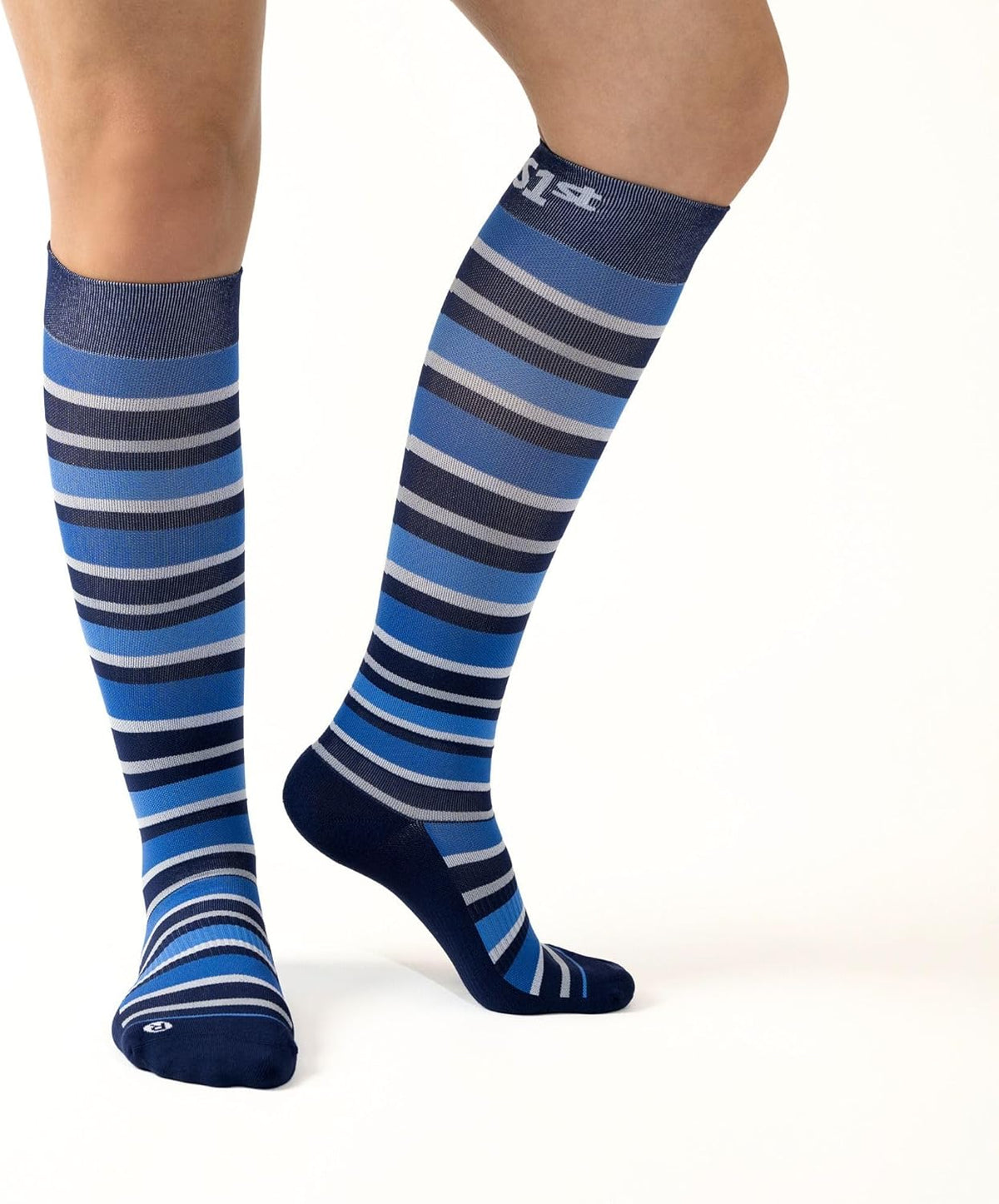 Medical Grade Compression Socks for Men & Women 15-20 mmHg by OrthoSleeve (Blue w/Stripes, Large)