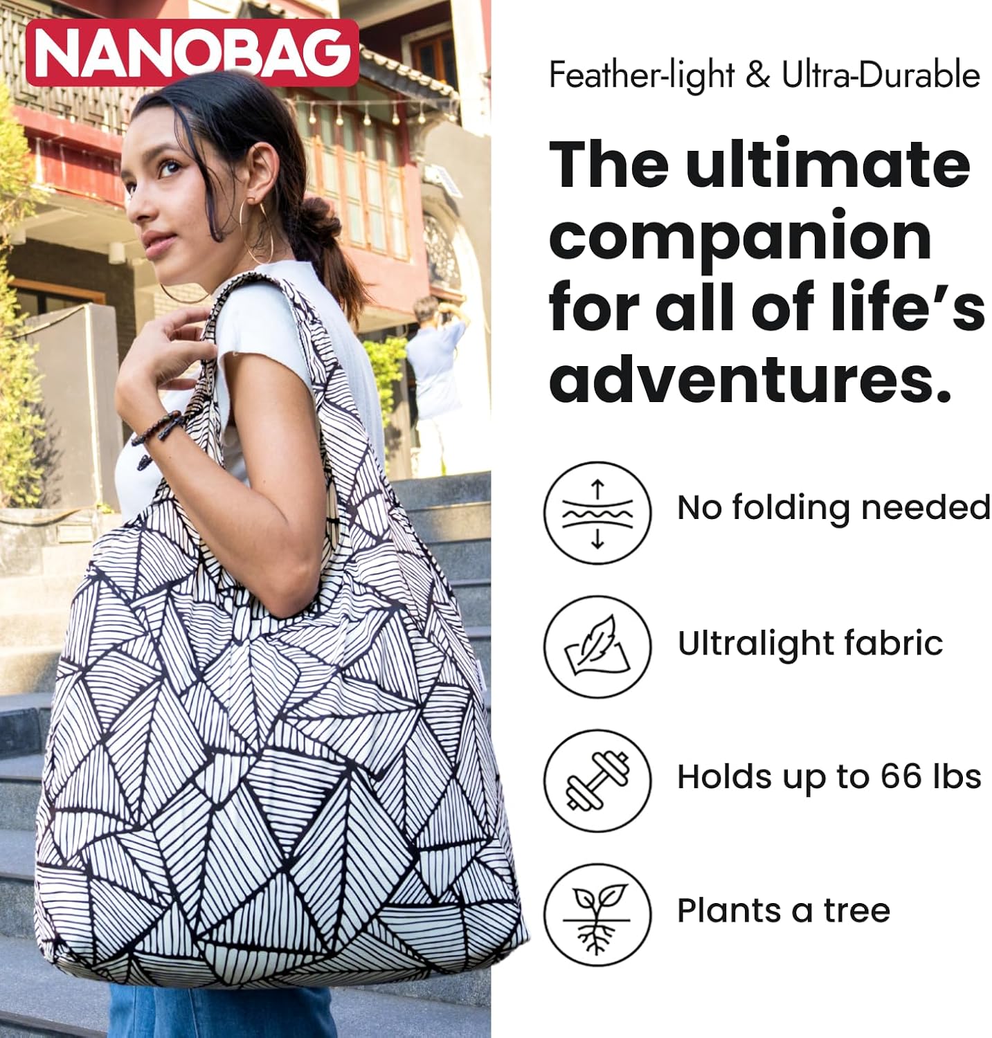 Nanobag Ultra-Lightweight Heavy Duty Foldable Tote for Women & Men, Reusable Grocery & Travel Bag, Packable Collapsible Compact Market Essential (XL Sketch)