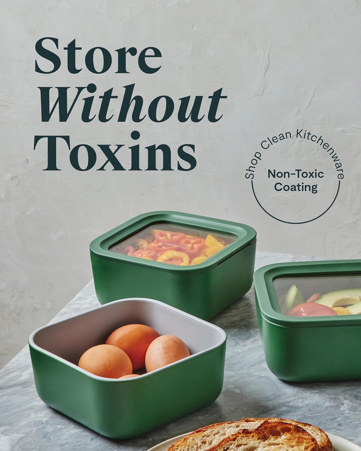 Caraway Glass Food Storage - 4.4 Cup Glass Container - Ceramic Coated Food Container - Non Toxic, Non Stick Lunch Box Container with Glass Lids - Dishwasher, Oven, & Microwave Safe - Perracotta
