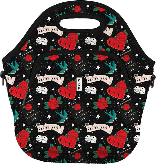 Sok It LunchTote Zippered Bag Insulated Neoprene Caddy (Heart & Soul, X-Large 6.5 Quart Lunch Tote)