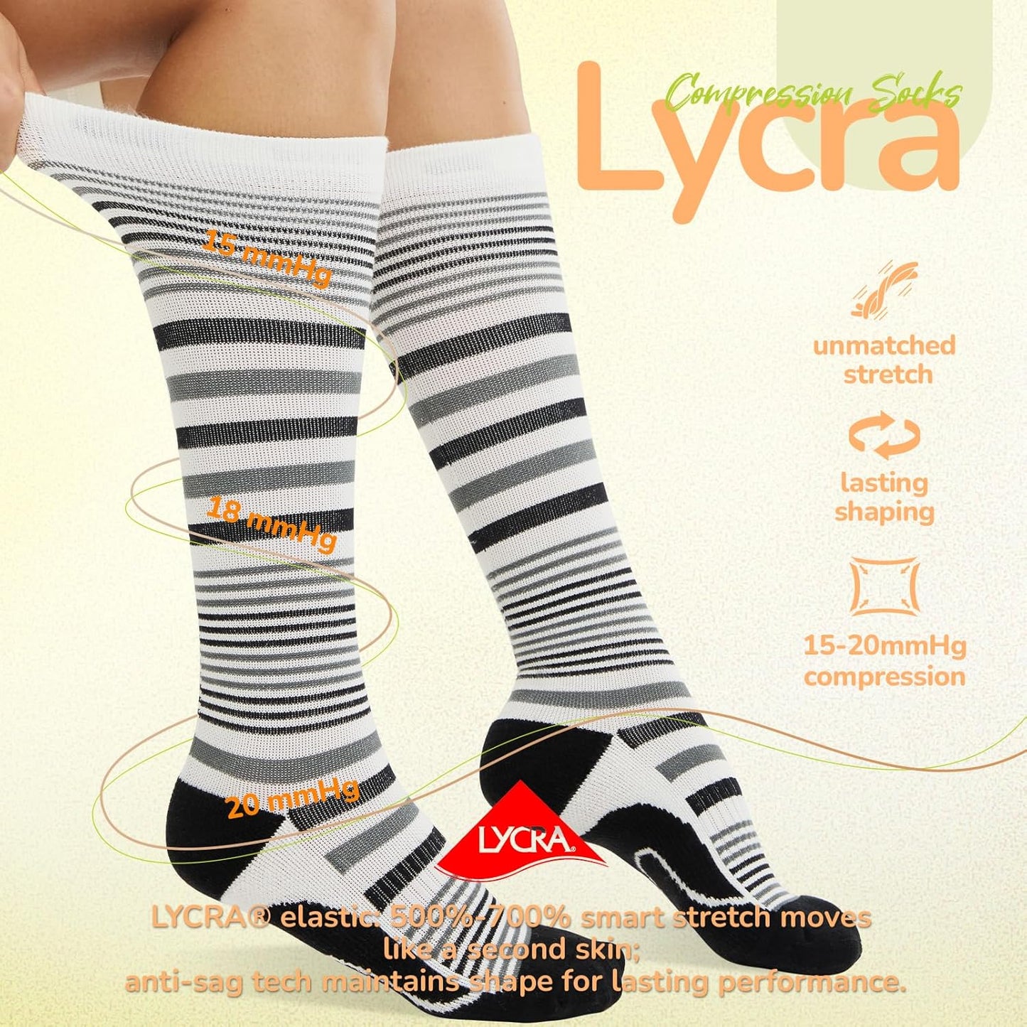 Merino Wool Compression Socks for Women Men, 15-20 mmHg Knee High Socks for Flying, Travel, Running
