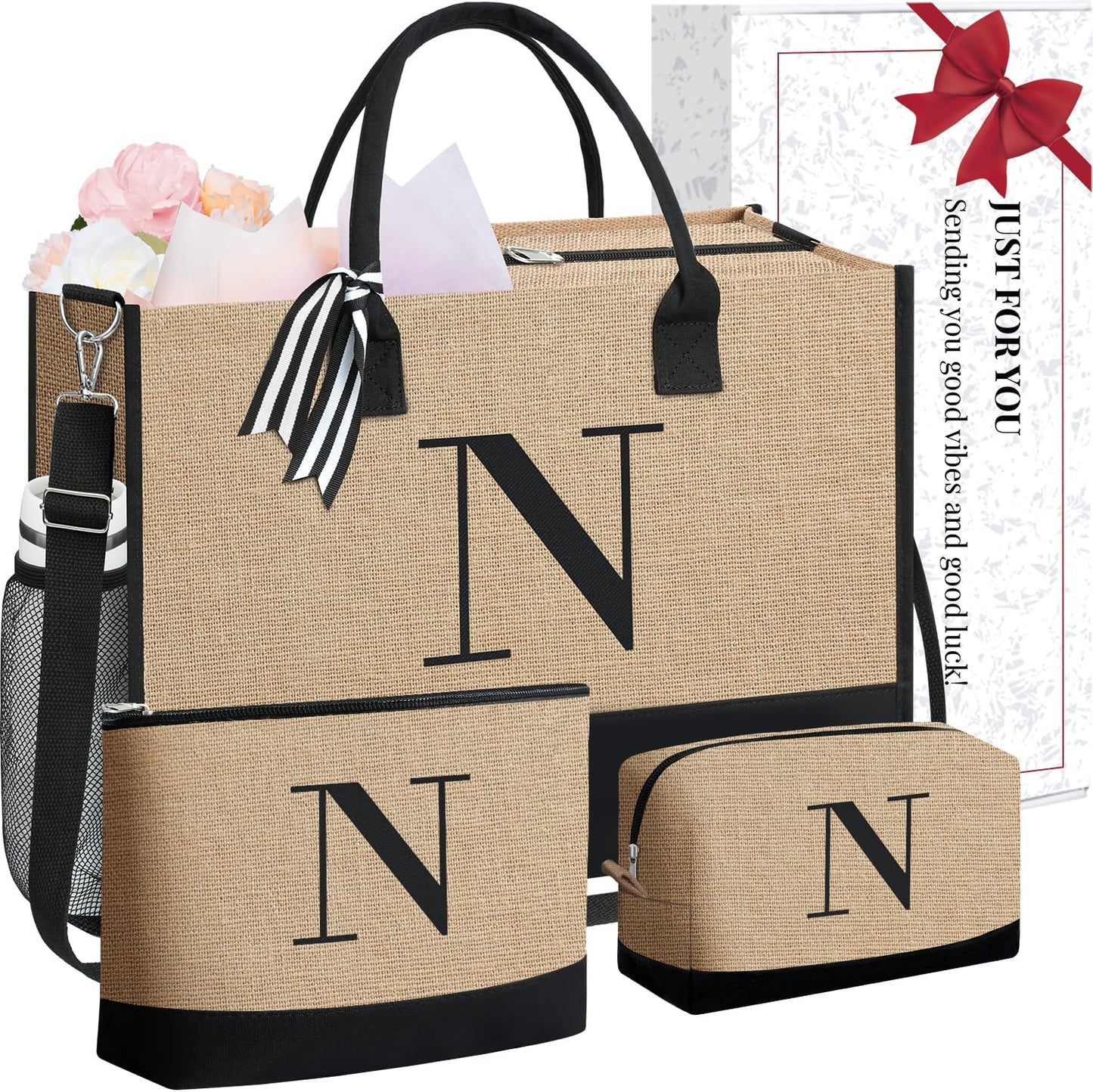 BAGAIL Initial Tote Bag, Personalized Birthday Gifts for Women, Teacher, Friends, Mom, Wedding, Monogrammed Beach Bag