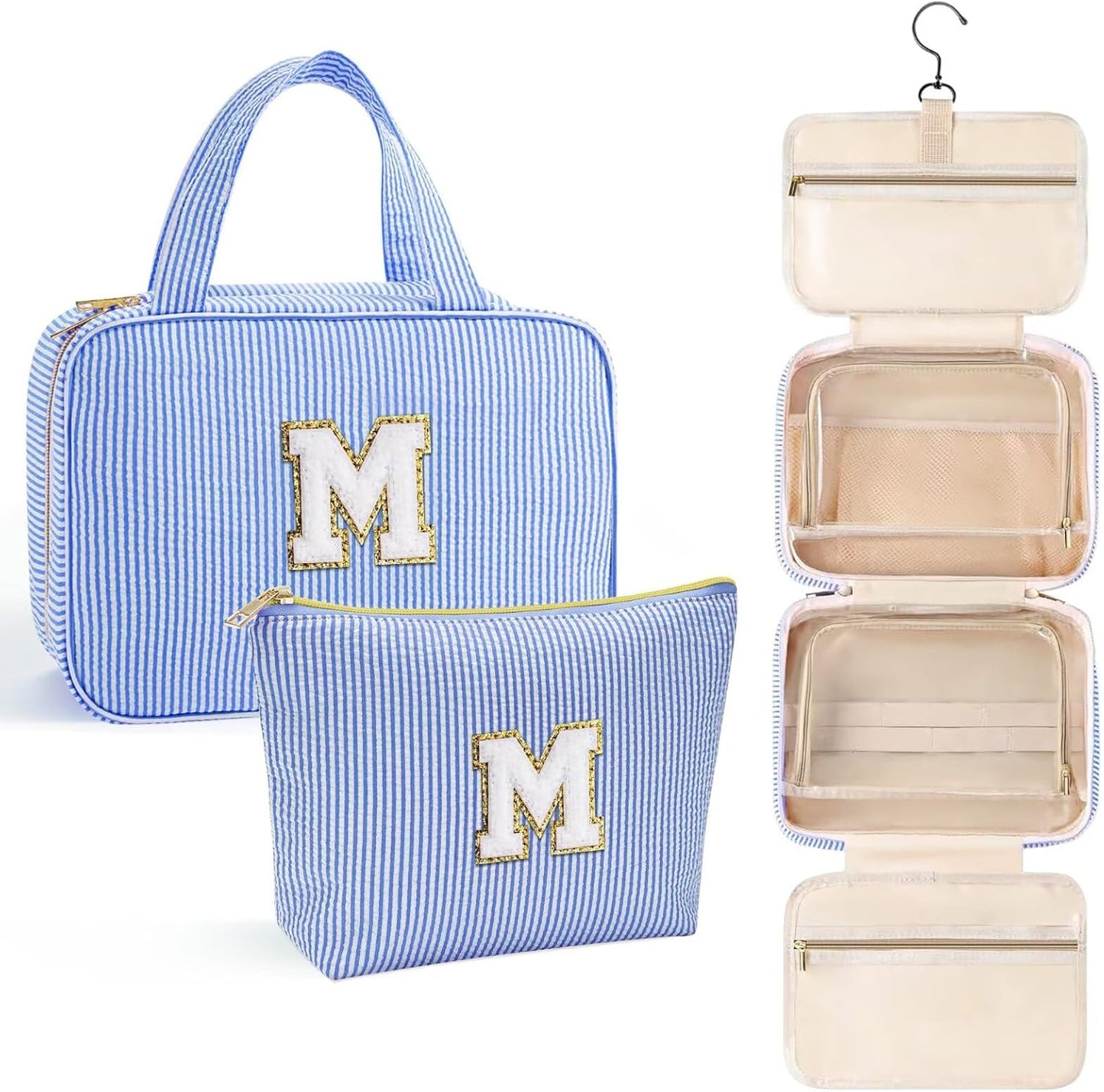 YOOLIFE 13 14 15 16 17 18 19 Year Old Girls Birthday Gifts - Hanging Toiletry Bag, Personalized Gifts for Women Teen Girls Daughter Sister Friends - Letter M, Blue