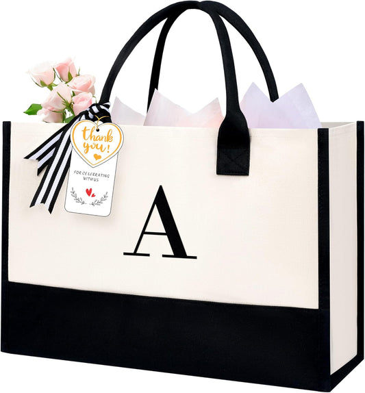BAGAIL Initial Tote Bag, Personalized Birthday Gifts for Women, Teacher, Friends, Mom, Wedding, Monogrammed Beach Bag