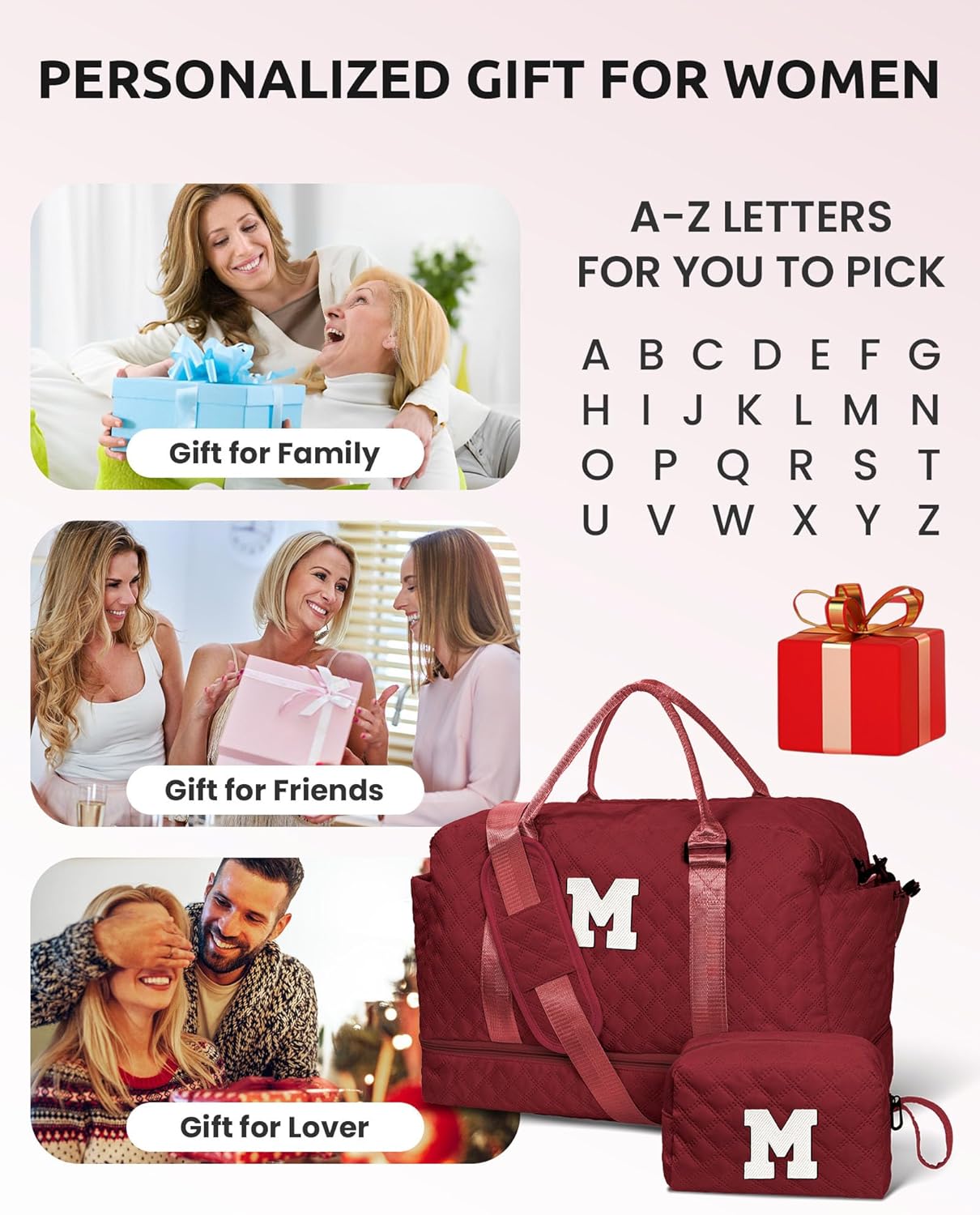 Personalized Gifts-Teen Duffle Bag with Shoe Compartment, Personalized Weekender Bag, Monogram Overnight Bag, Letter Travel Bag with Makeup Bag，Birthday Gift For Grandma (Letter O)