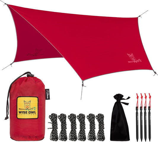 Wise Owl Outfitters Hammock Rain Fly – Waterproof Camping Tarp Cover with Tent Stakes & Carry Bag, Ultralight Shelter for Backpacking & Outdoor Shade