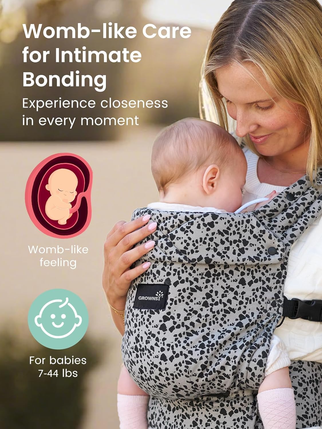 GROWNSY Baby Carrier Newborns to Toddlers, Ergonomic Baby Toddler Carrier Wraps with Head Support, Easy to Wear, Infant Carrier Baby Gift, Travel and Hiking Friendly, 7 to 44 lb (Gray-Leopard)