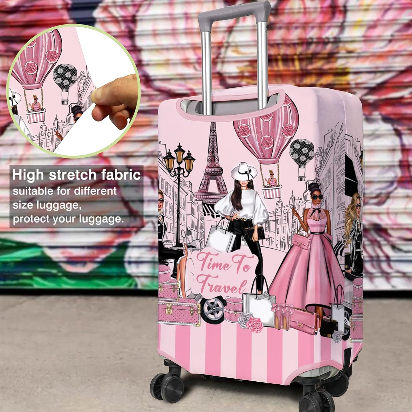 Travel Luggage Cover Suitcase Protector Fits 18-32 Inch Wheel Covers PatternedTravel Related Items Flower Luggage Protector Elastic L