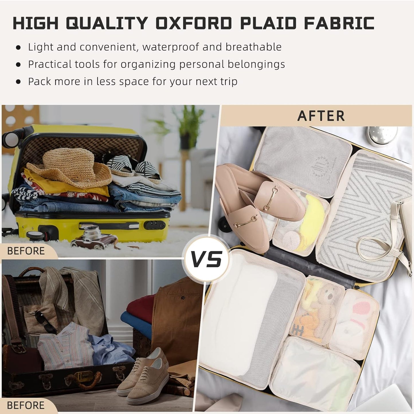 Reginary 6 Set Travel Packing Cubes Luggage Organizer Set Lightweight Suitcase with Shoe Bag for Clothes Toiletries