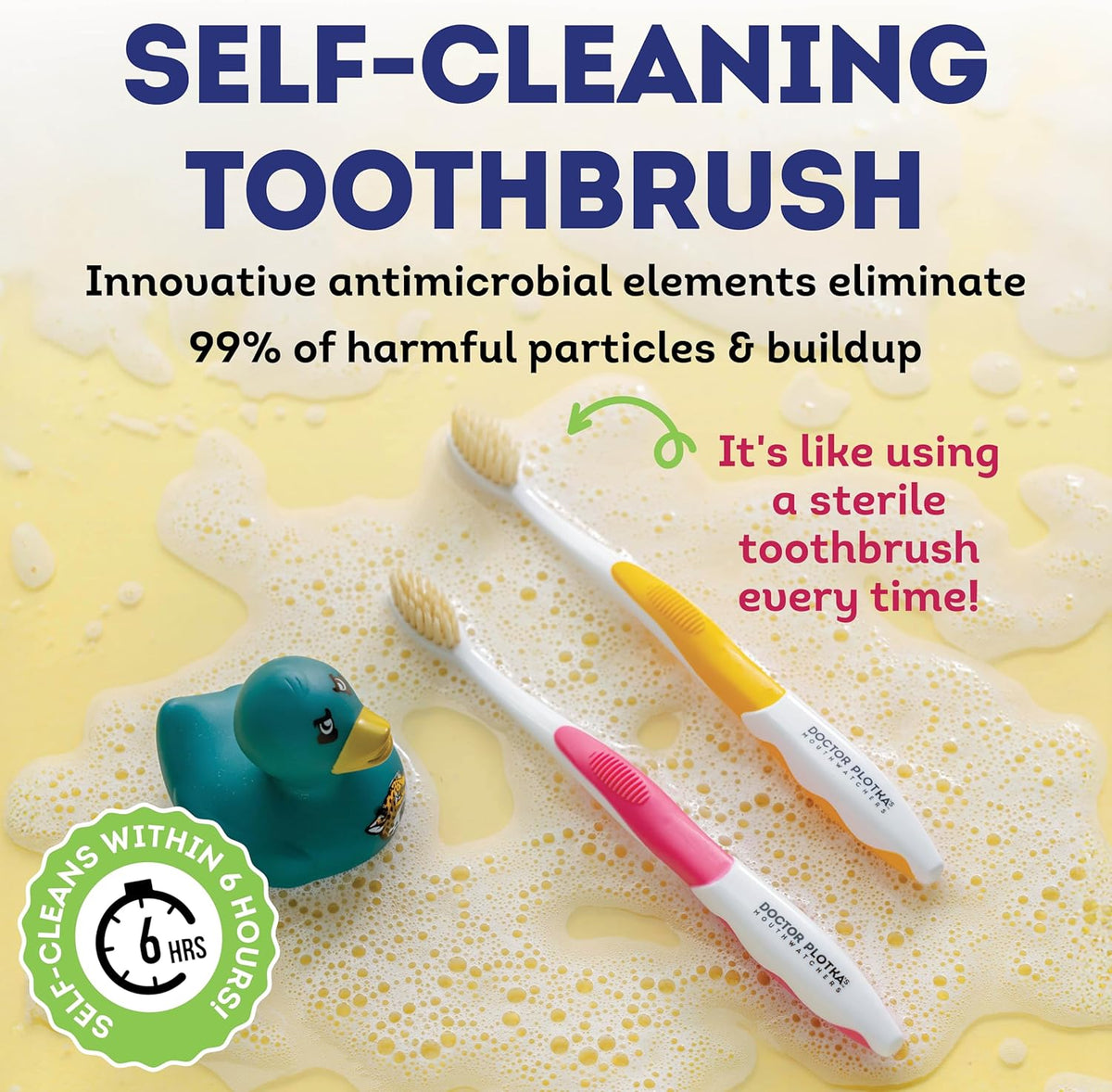 MOUTHWATCHERS Soft Childrens Flossing Manual Toothbrush, Value Pack of 4, Yellow and Blue, Toothbrushes for Kids & Teens, Ultra Clean, by Dr. Plotka's