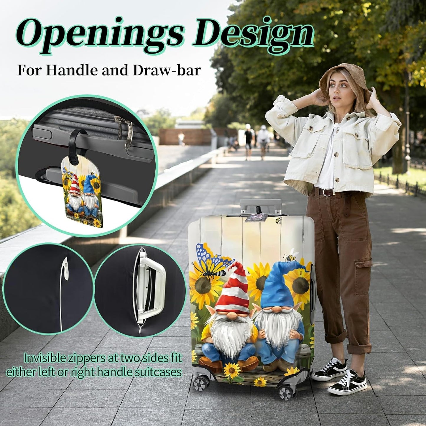 Luggage Cover + Tag, Dwarf Travel Suitcase Protector for 22-24 inch Luggage (M), Dustproof, Anti-Scratch