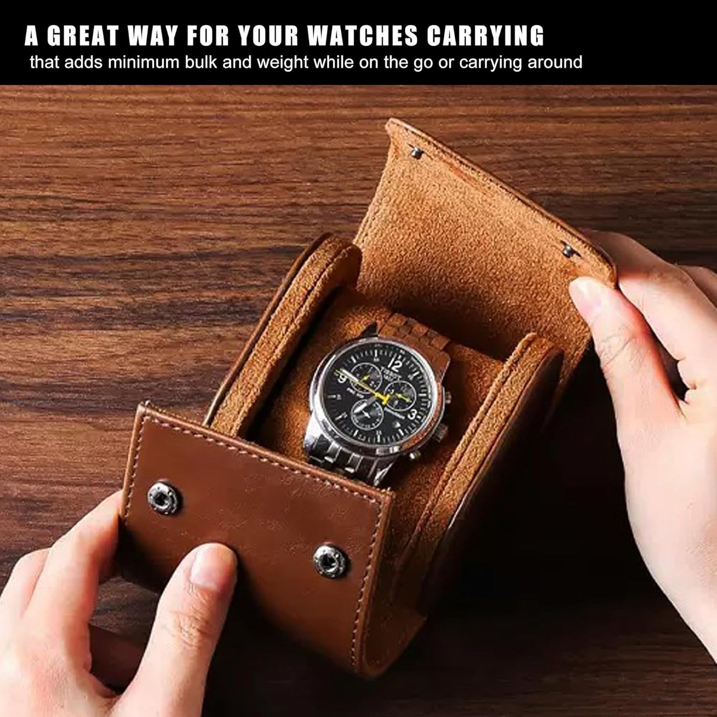 Longjet Watch Roll Travel Case for Men Portable Watches Organizer Box with Removable Velvet Pillow Holder (1 Slot Brown)
