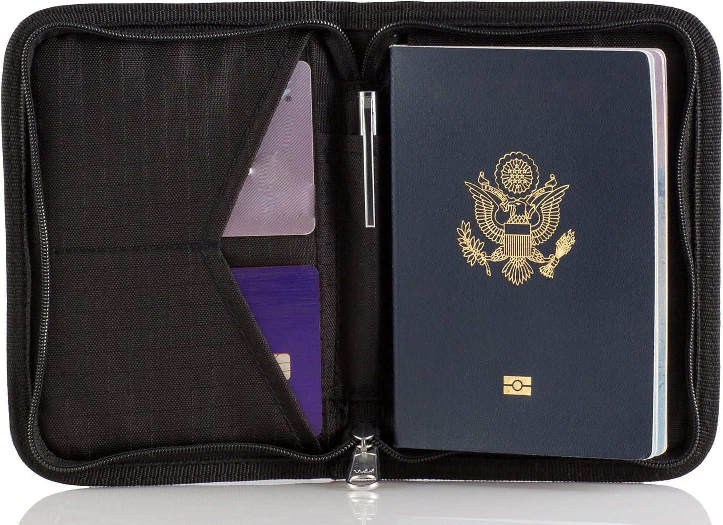 Passport Holder & Travel Wallet with RFID Blocking - Premium Document Organizer Case for Men and Women - Holds Passports, Cards, Tickets, ID, Cash - Compact Zippered Wallet - Midnight