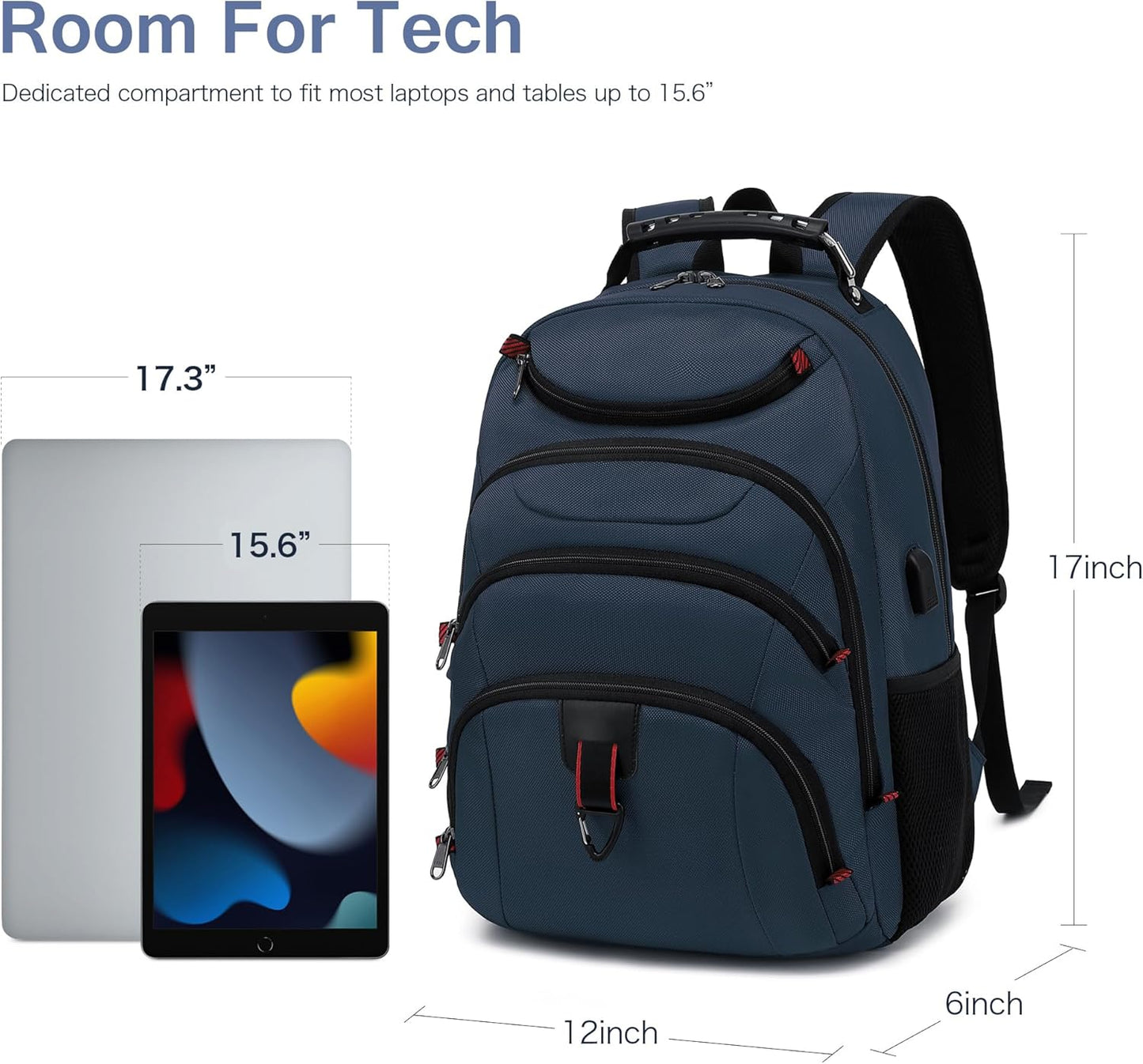 Boavan Laptop Backpack for men, 15.6 inch Laptop Bag with USB Port, Waterproof Travel Work Backpack Purse, Anti-Theft Teacher Nurse Doctor Casual Bookbags Office Business backpack，Classic Navy