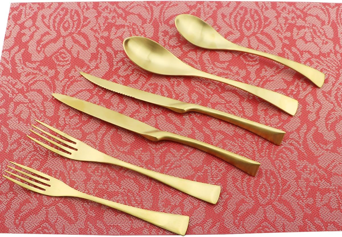 24-Piece Flatware Set,Extra Thick Heavy Duty - 18/10 Stainless Steel Cutlery Sets,High Matte Gold Finish Silverware Flatware Sets Service for 4, Use for Home,Kitchen Utensil Sets