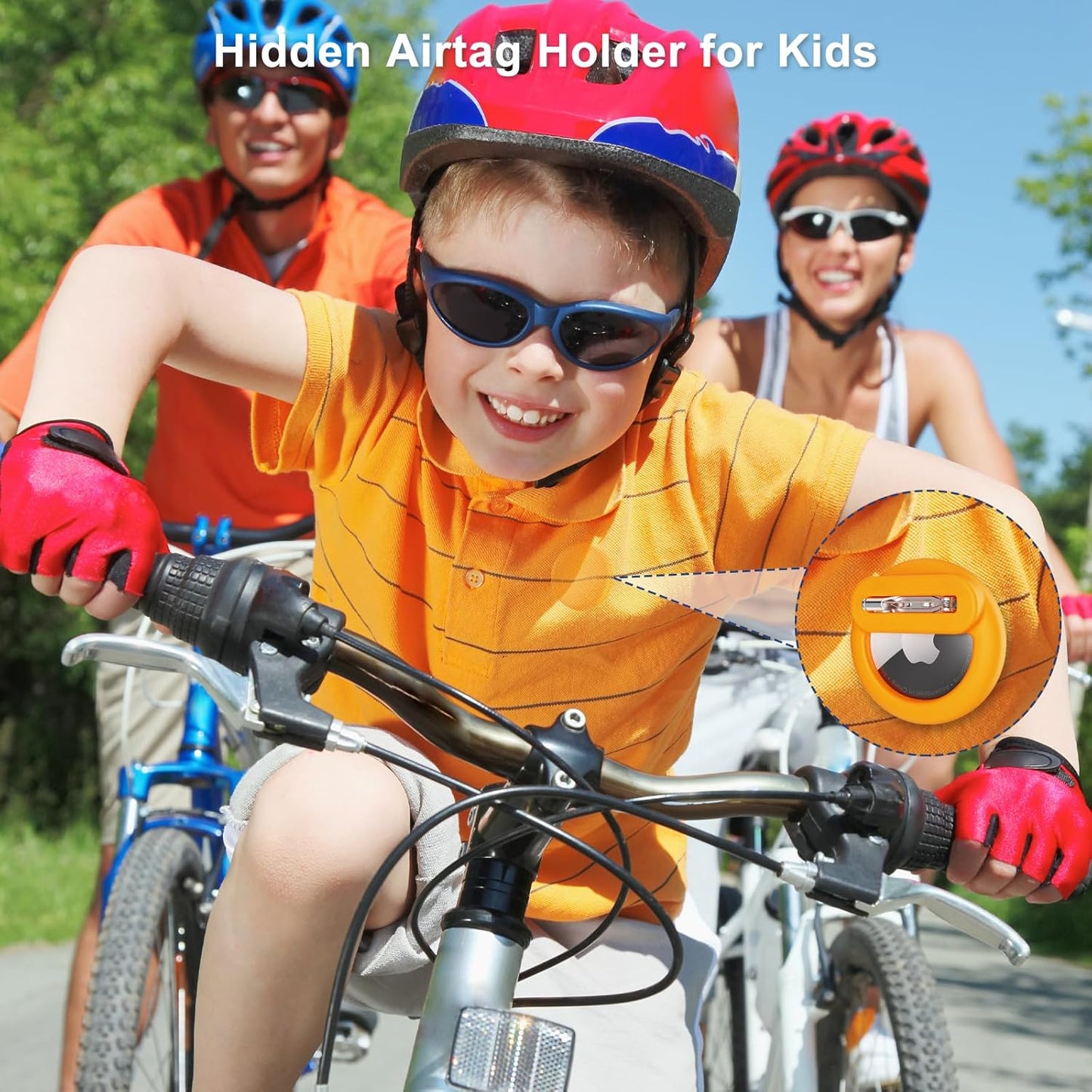 Compatible for Air Tags-4 Pack Apple Kids Hidden, for Airtag Holder for Kid, for AirTag Hidden Kids Holder with Invisible Pin, Anti Lost, for Kid, Elderly,Luggage,Clothing(Black Navyblue Orange White)