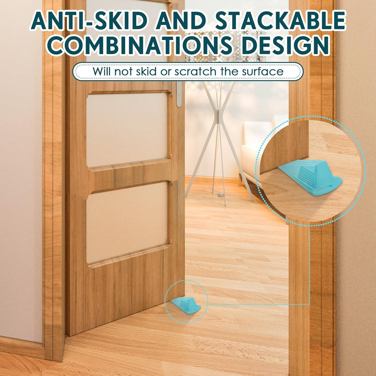 Frienda 2 Pcs Jumbo Door Stoppers Heavy Duty Door Stopper Tall up to 2inch Tall Wedge TPR Large Wedge Stackable Big Rubber Doorstop for Hotel Carpet Hardwood Concrete and Tile (Blue)