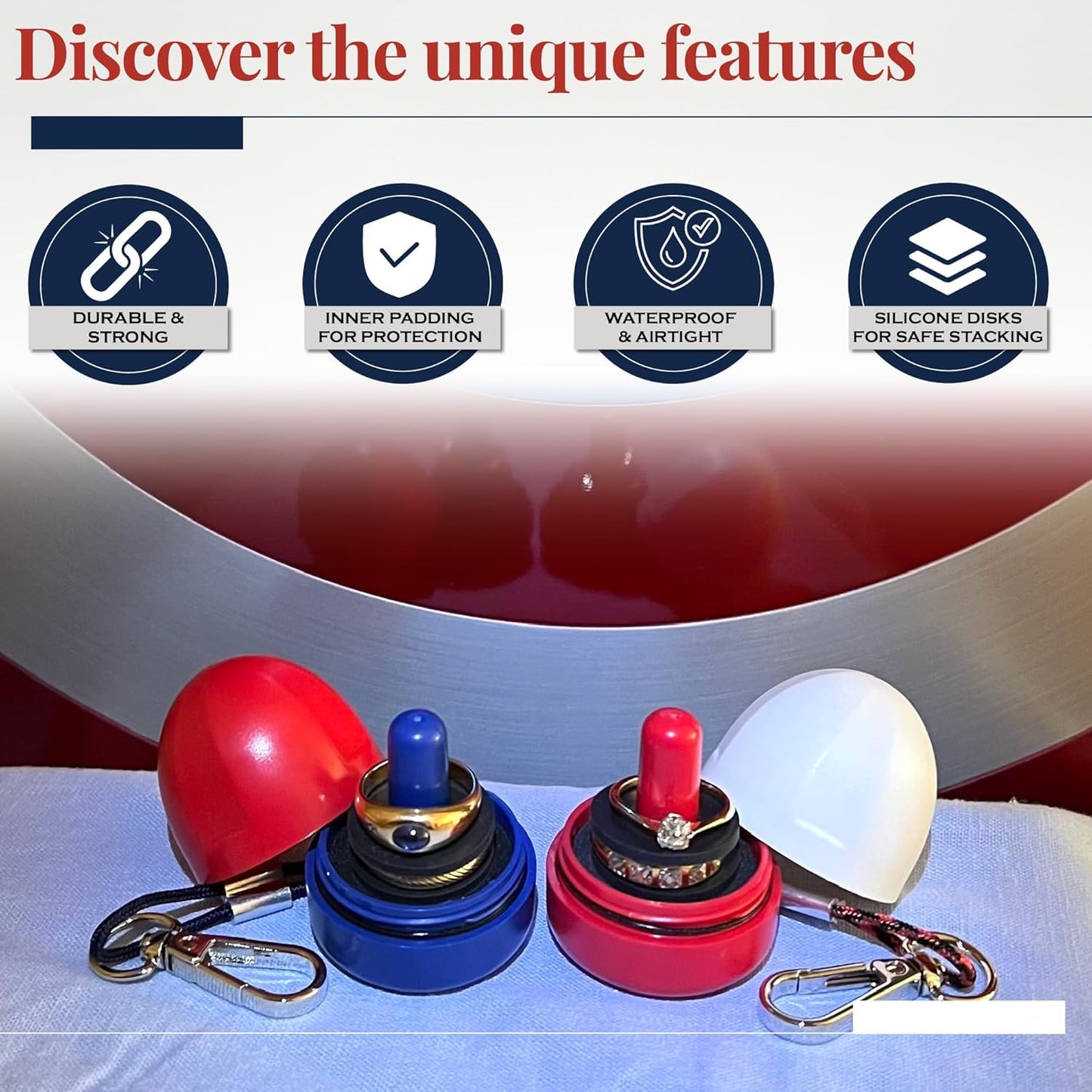 RING THING - Ring Holder Keychain, Jewelry Organizer and Storage, Portable Waterproof Ring Holder, Pill Box Keychain Container, Gym Accessory, and Travel Ring Case (Duo - Flag)