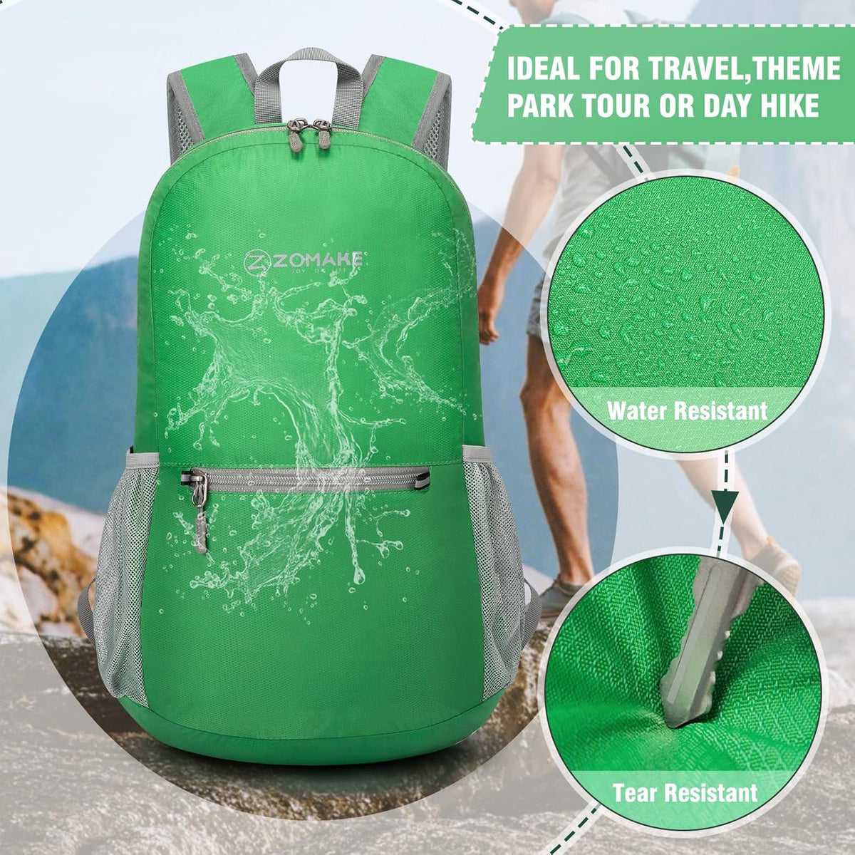 ZOMAKE Ultra Lightweight Hiking Backpack 20L - Packable Small Backpacks Water Resistant Daypack for Women Men(Grass green)