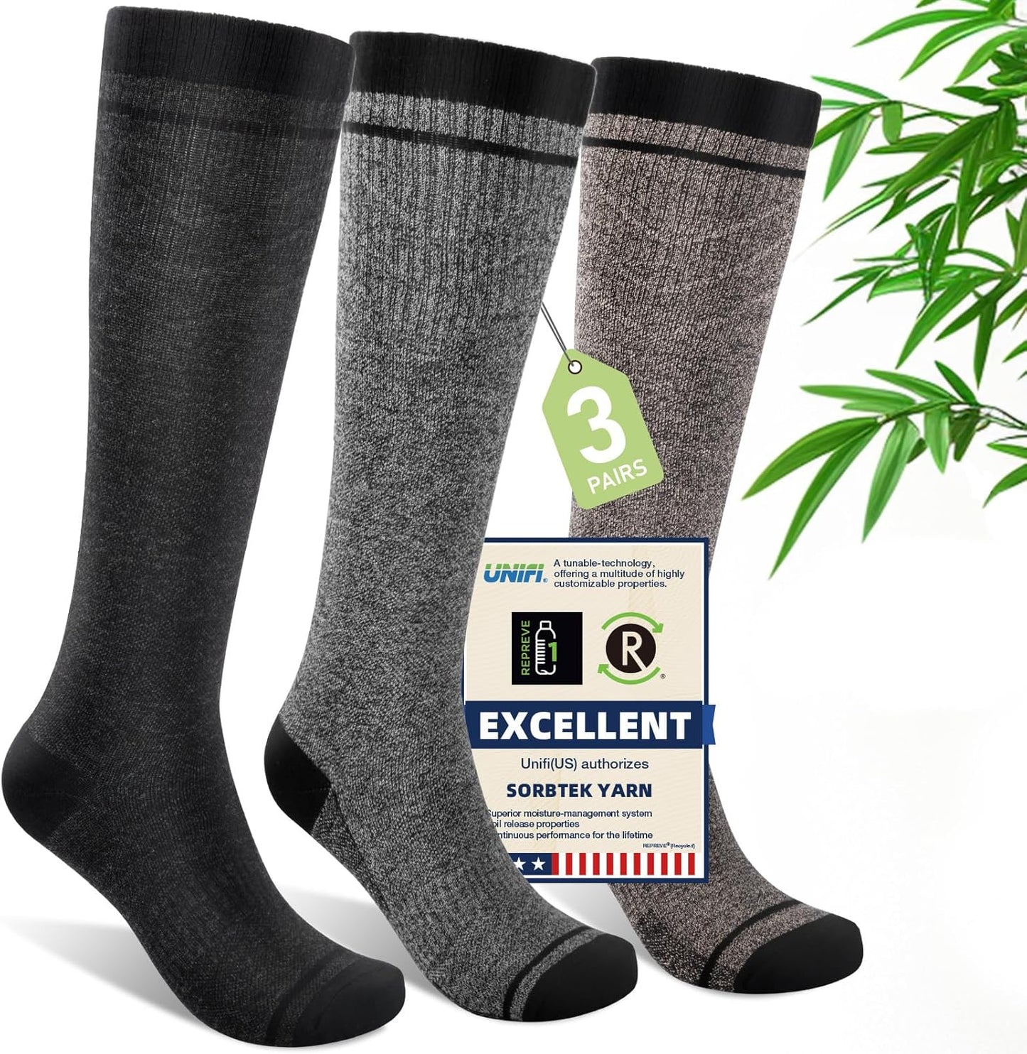 Mens Compression Socks for Men Women, 15-20 mmHg Bamboo Viscose Knee High Soft Support for Travel Daily