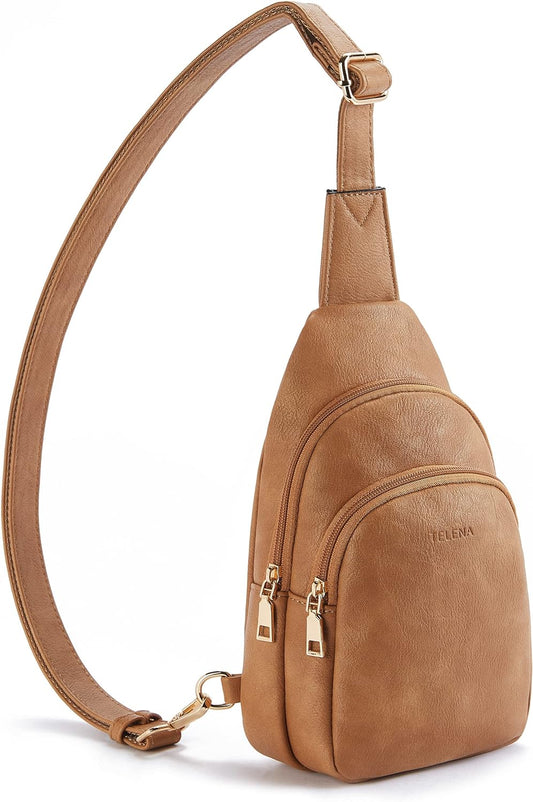 Telena Small Sling Bag for Women Leather Crossbody Fanny Packs Chest Bag for Women