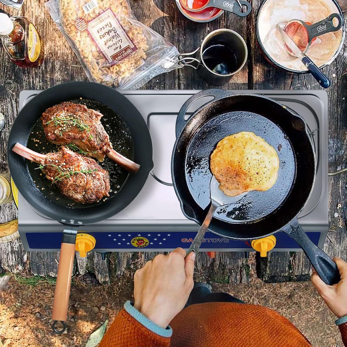 Vivicreate 2 Burner Propane Gas Stove Outdoor Cooking Portable Double Burner Propane Cooktop Burners for Camping BBQ Patio Frying Fogon Estufa Portatil Parrillas de Gas