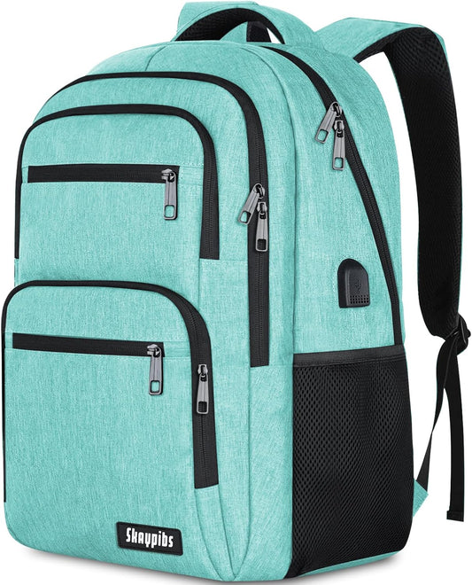 Backpck for Women Men, School backpacks for Girls Teen Boys, 15.6 inch Laptop Back Packs with USB Charger Port, Mochilas for Business, College, Cyan