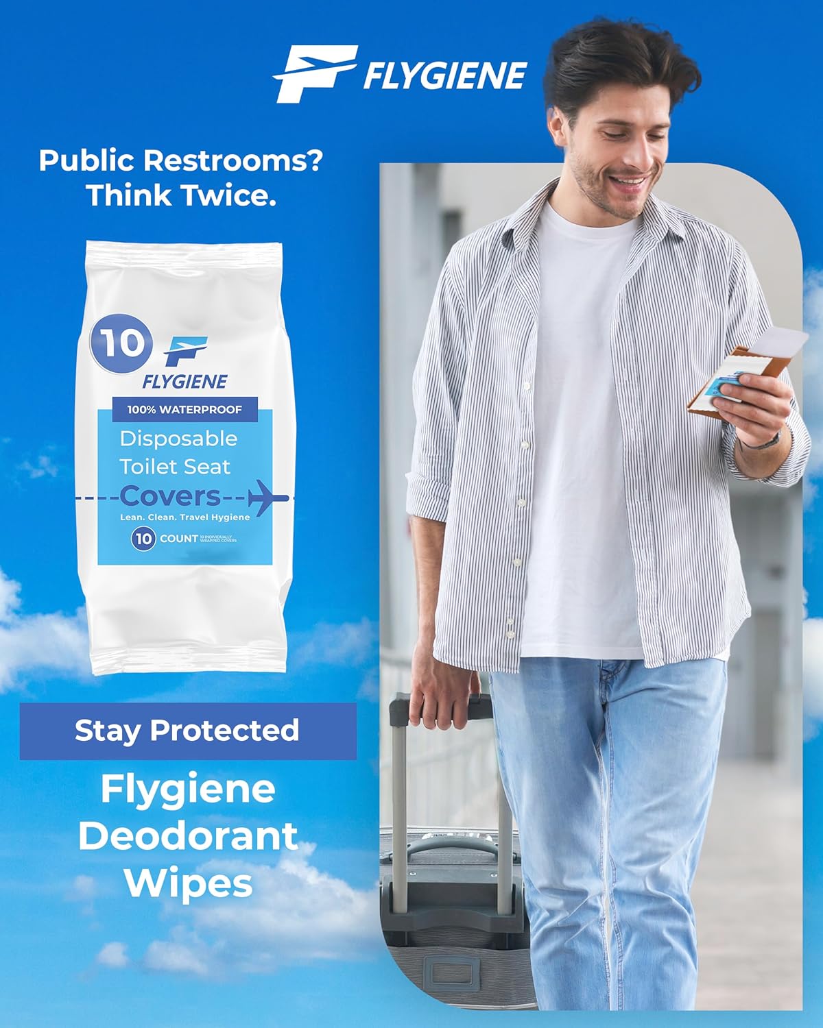 Disposable Toilet Seat Covers for Travel – Waterproof, Tear-Resistant XL Toilet Liners with 2 Layers of Protection – Individually Wrapped Travel Size Toiletries - 40 Count (4 Packs of 10)