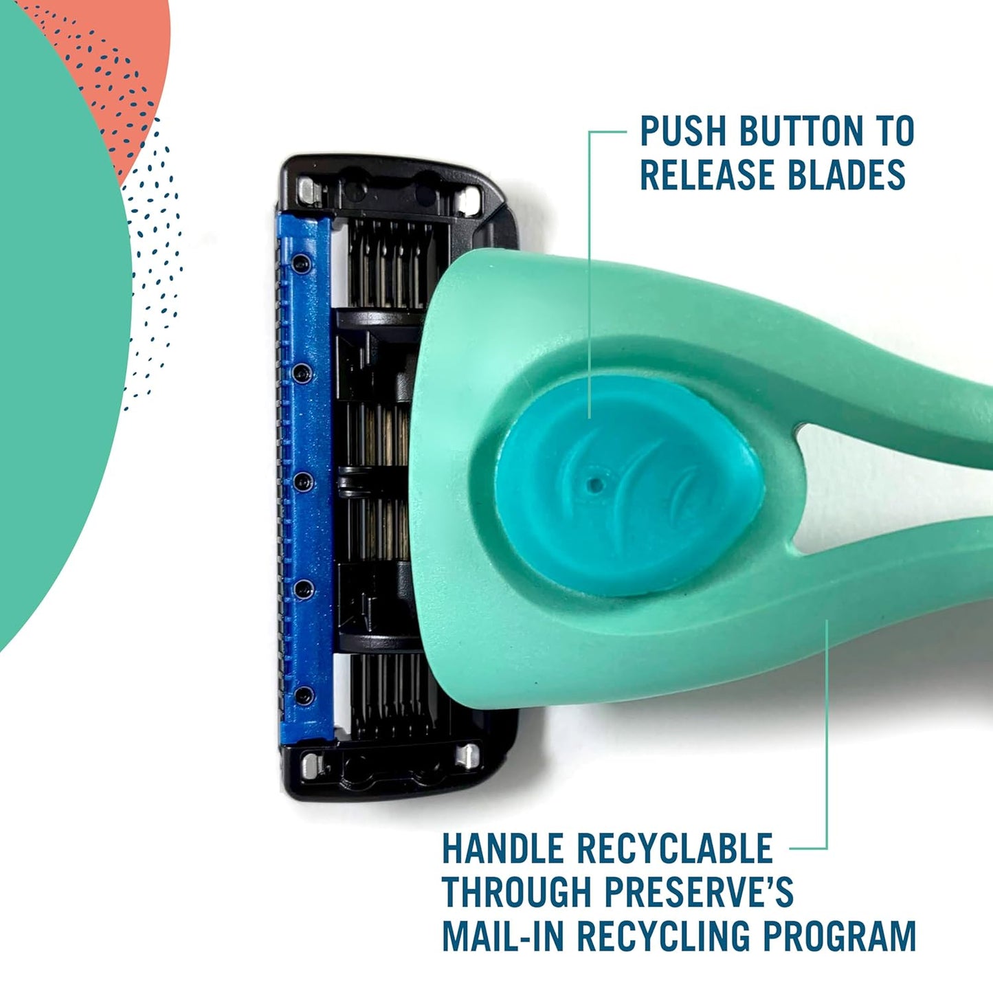 Preserve Shave 5 Five Blade Refillable Razor, Made from Recycled Materials, Poppy Red