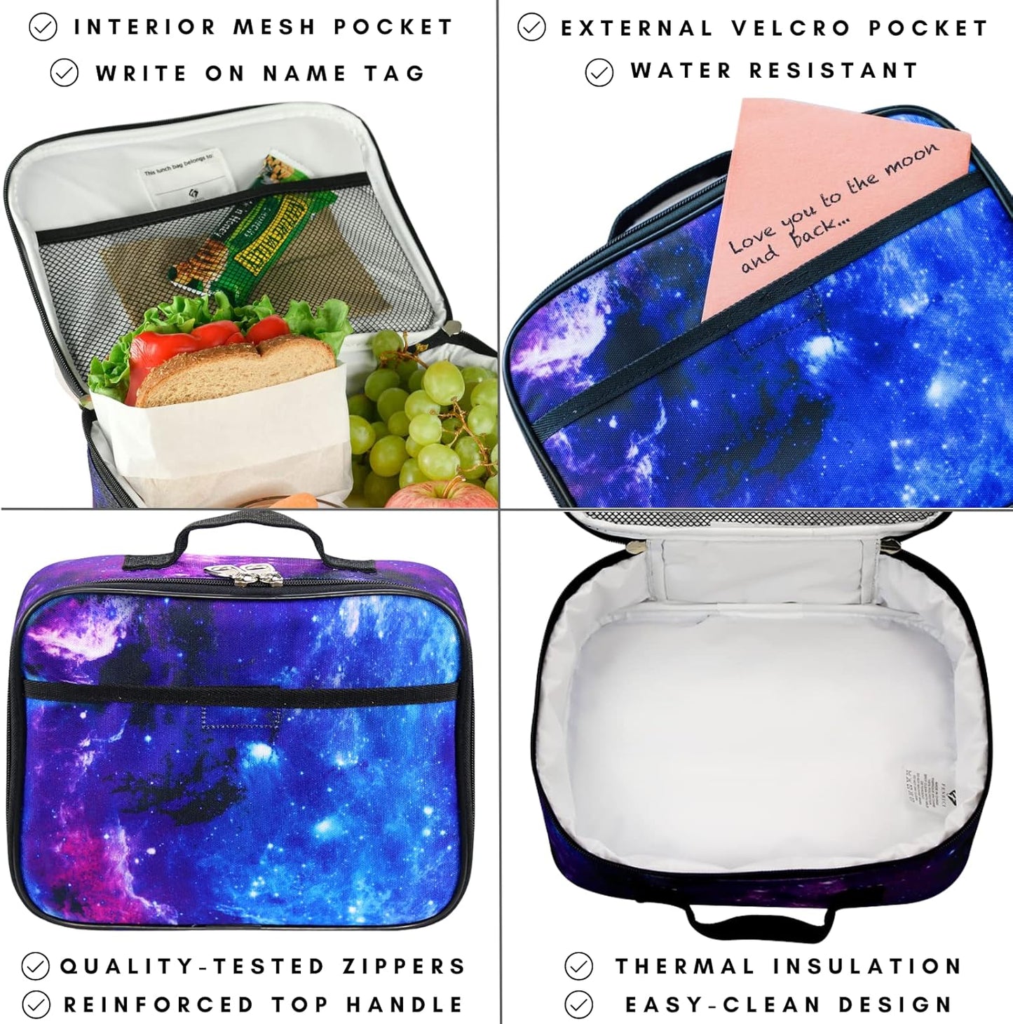 Fenrici Tie Dye Lunch Box for Boys, Girls, Kids Insulated Lunch Bag for School, Soft Sided Compartments, Spacious, BPA Free, Food Safe,10.8in x 8.5in x 2.8in, Tie Dye, Blue