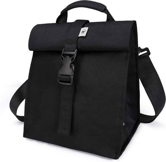 SUNNY BIRD Insulated Lunch Bag Rolltop Lunch Box for Women, Men, Adults and Teens (Black)