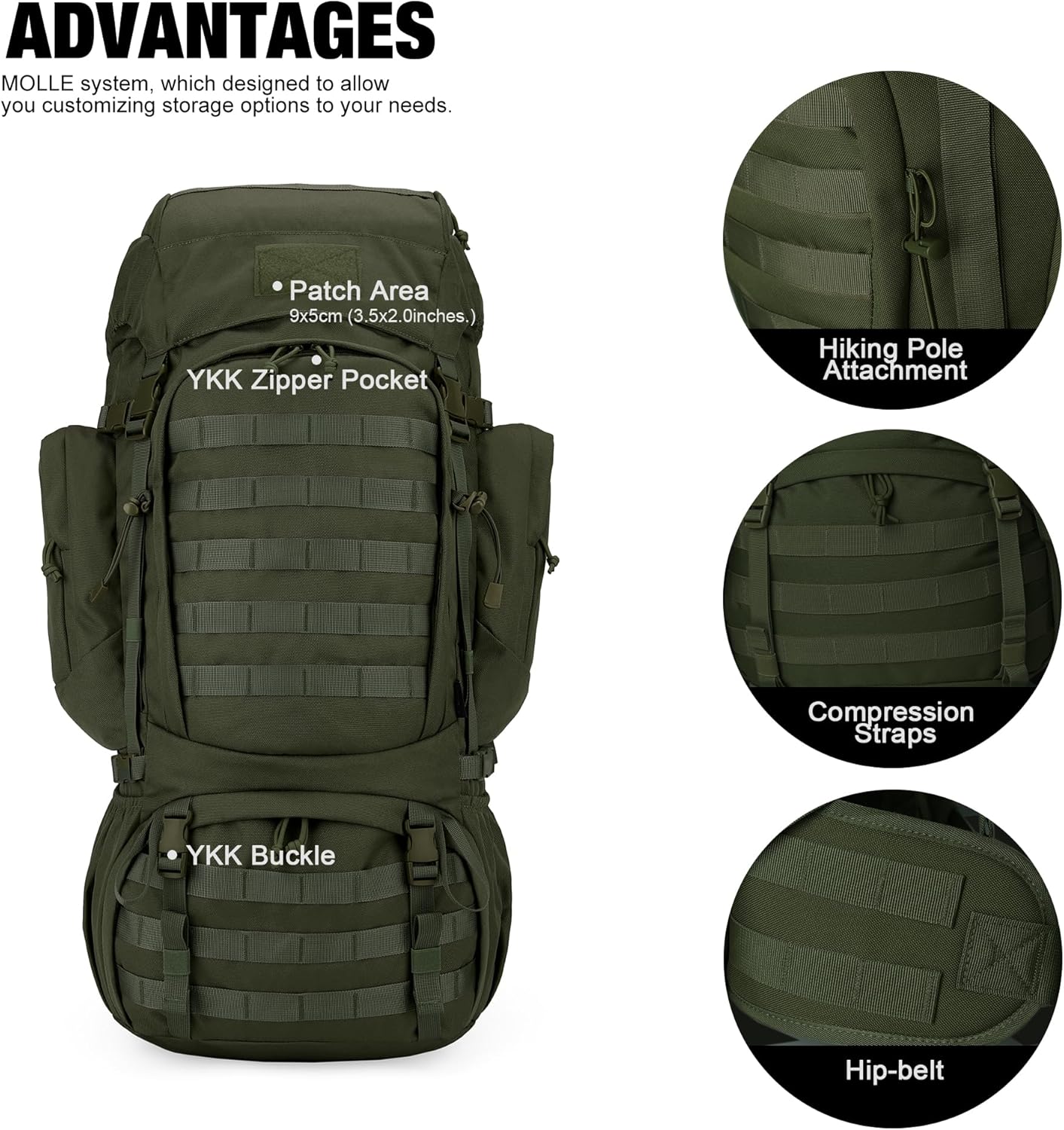 Mardingtop 60L Military Internal Frame Backpack for Hiking,Camping,Hunting,Rucksack Backpack with Rain Cover